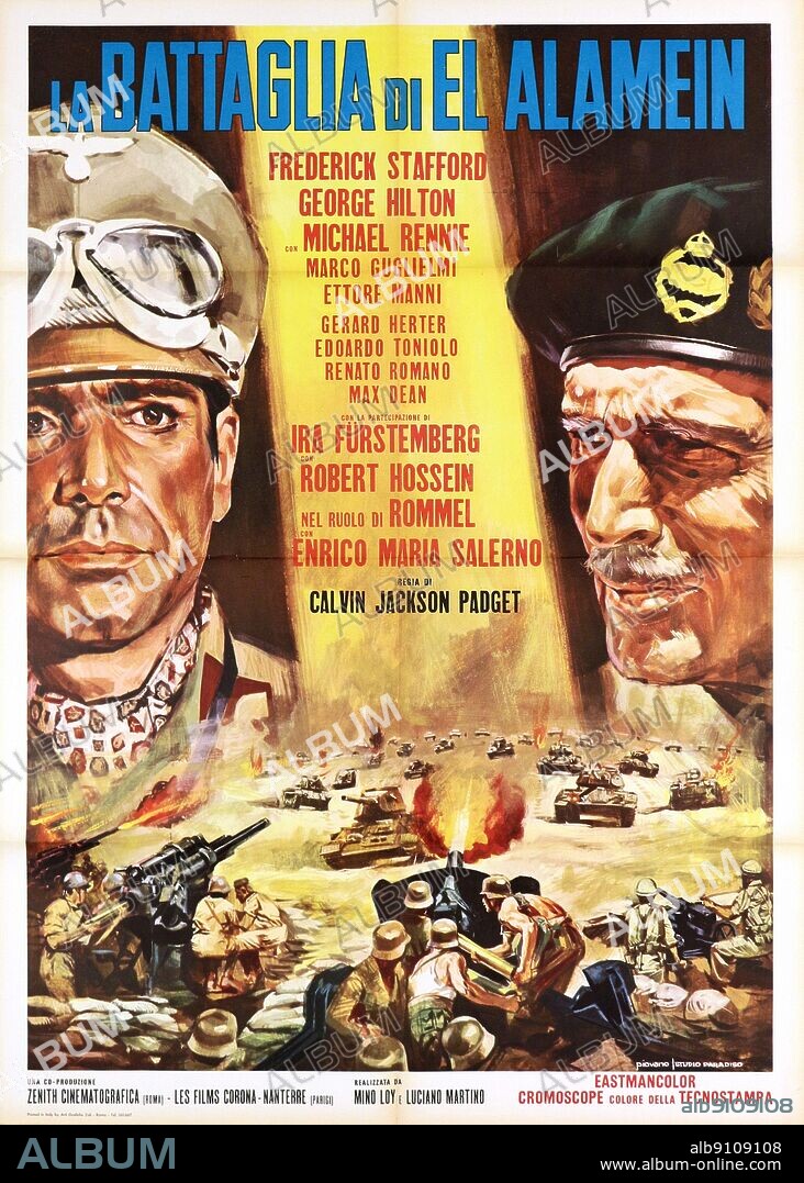 Plakat zu LA BATTAGLIA DI EL ALAMEIN, 1969, unter der Regie von GIORGIO FERRONI. Copyright LES FILMS CORONA/ZENITH CINEMATOGRAFICA.