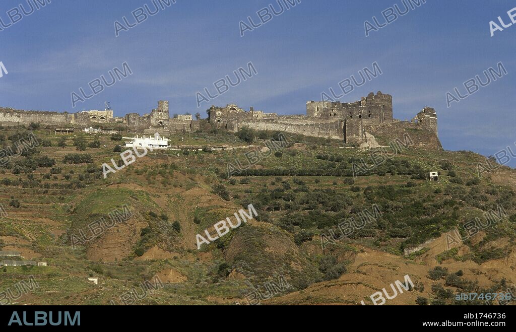 Syria. Baniyas. Margat castle, also known as Marqab from the Arabic Qalaat al-Marqab. It was a Crusader fortress and one of the major strongholds of the Knights Hospitaller. Built in 1062.