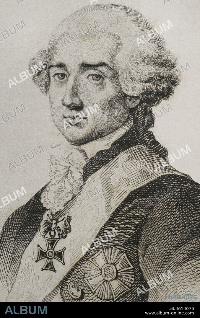 Stanislaw II Augustus (1732-1798). King of Poland and Grand Duke of Lithuania (1764-1795). He was the last monarch of the Polish-Lithuanian Commonwealth. Portrait. Engraving by Lemaitre, Vernier and Millot. History of Poland, by Charles Foster. Panorama Universal, 1840.