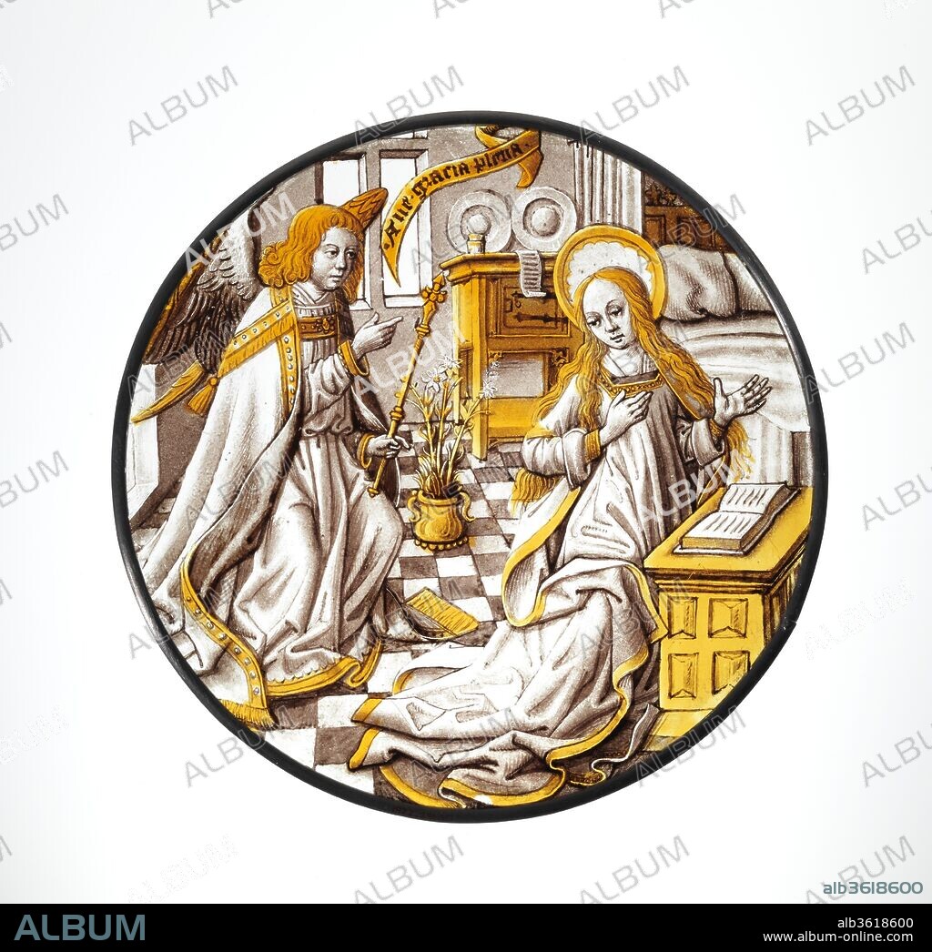 Roundel with Annunciation to the Virgin. Culture: South Netherlandish. Dimensions: Overall: 8 7/8 in. (22.5 cm). Date: 1500-1510.