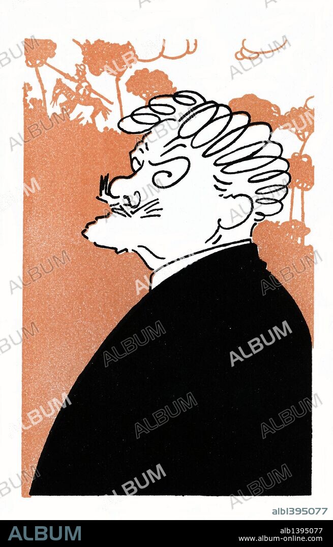 ROMÁN BONET SINTES "BON". Caricatura de Jean Richepin (Médéa, Algèria, 1849-París, 1926). Escritor francés acusado de sensualidad y ateísmo por su obra "Les caresses". Año 1911.