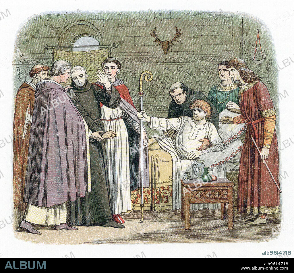 St Anselm reluctantly accepting the Archbishopric of Canterbury, 1093 (1864). Anselm (1033-1109), an Italian-born Benedictine monk was an influential philosopher and theologian, who became Archbishop of Canterbury in 1093. He was reluctant to accept the investiture from King William II (Rufus) of England, believing that it was the prerogative of the Pope, Urban II, whom William refused to recognise. The king eventually relented and allowed Anselm to be invested by the Pope's legate. Anselm proposed reforms to the Church, which were deeply unpopular, and William banished him and confiscated the property of the diocese of Canterbury when he travelled to Rome to seek papal support for his proposals. Anselm was recalled by William's successor, Henry I.