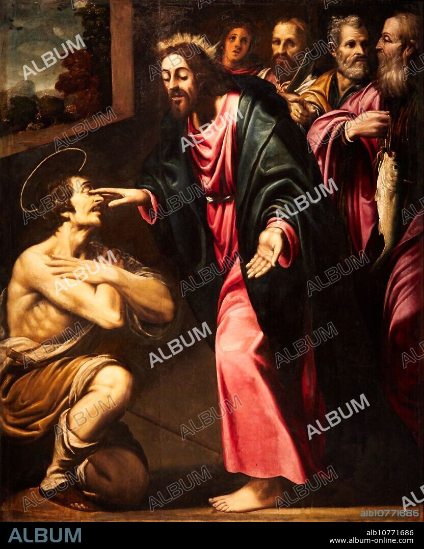 "Jesus Heals Saint Restitude's Blindness", S.XVII, Anonymous (Catalunya), National Museum of Catalan Art, Museu Nacional d Art de Catalunya, MNAC, Barcelona, Spain, Europe.
