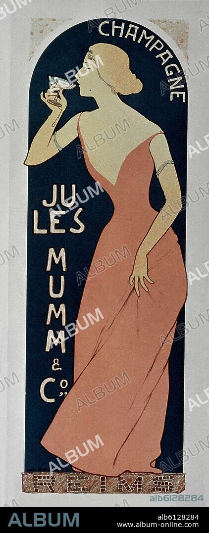 LAMINA-MUJER CON COPA DE CHAMPAGNE-CARTEL.