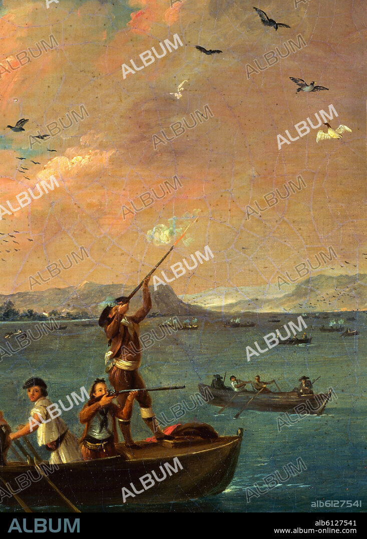 ANTONIO CARNICERO MANCIO (1748-1814). 'Ducks Hunting in the Swampland' (detail), 18th century.