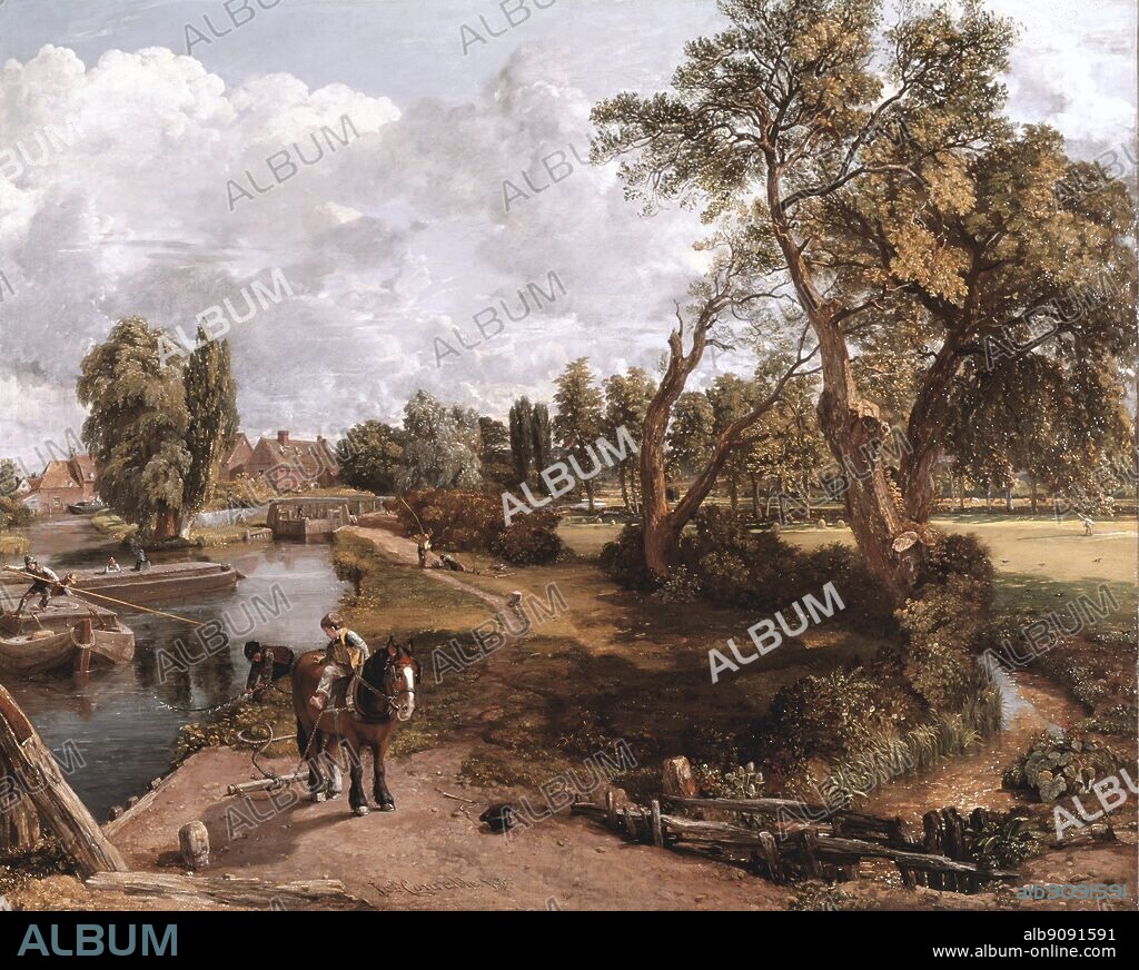 Flatford Mill by Constable. 'Scene on a Navigable River' (1816-17). John Constable (June 11, 1776 - March 31, 1837) was a British Romantic artist. Flatford Mill is on the River Stour close to the Suffolk-Essex border. The Centre buildings, particularly the Mill and Willy Lott's House, are instantly recognisable since they feature in many paintings by John Constable. ©2006 TopFoto.