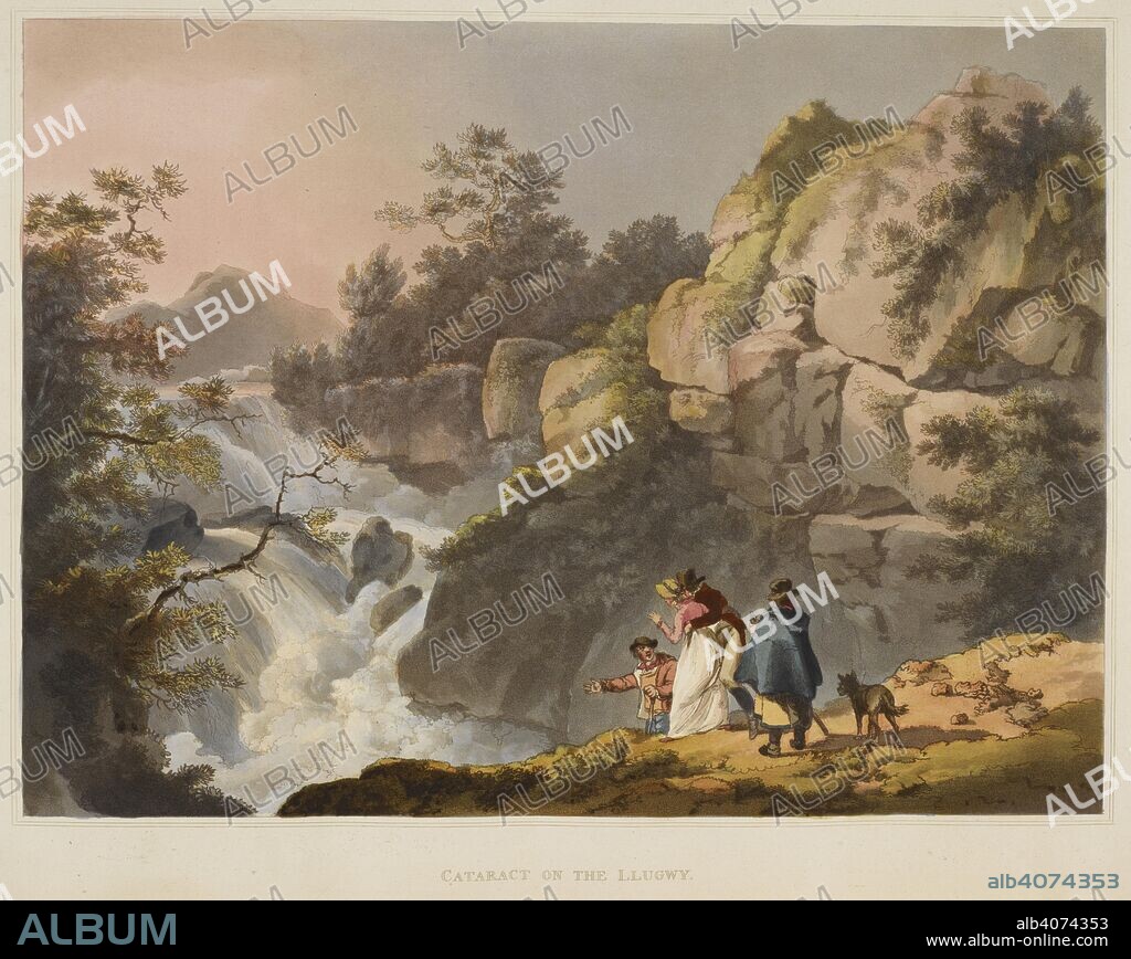 PHILIPPE JACQUES DE LOUTHERBOUGH. Cataract on the Llugwy. People by a waterfall. The romantic and picturesque scenery of England and Wales, from drawings made expressly for this undertaking by P. J. de Loutherbourg ... With historical and descriptive accounts of the several places of which views are given, etc. London: Robert Bowyer, 1805. Source: 191.g.20, plate 17. Language: English.