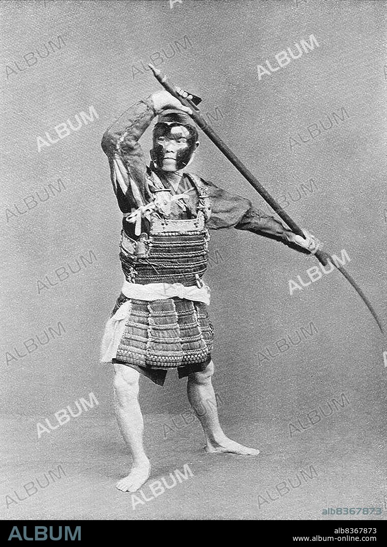 Japan: 'A Foot Soldier of the Fujiwara Epoch'. Chemigraph from series 'Military Costumes in Old Japan' by Kazumasa Ogawa (1860-1929), 1893, Tokyo. Ogawa Kazumasa, also known as Ogawa Kazuma or Ogawa Isshin, was a Japanese photographer, chemigrapher, printer and publisher of the Meiji era. He was a pioneer in photomechanical printing and photography, and was born into the Matsudaira samurai clan, where he studied English and photography at the age of 15.