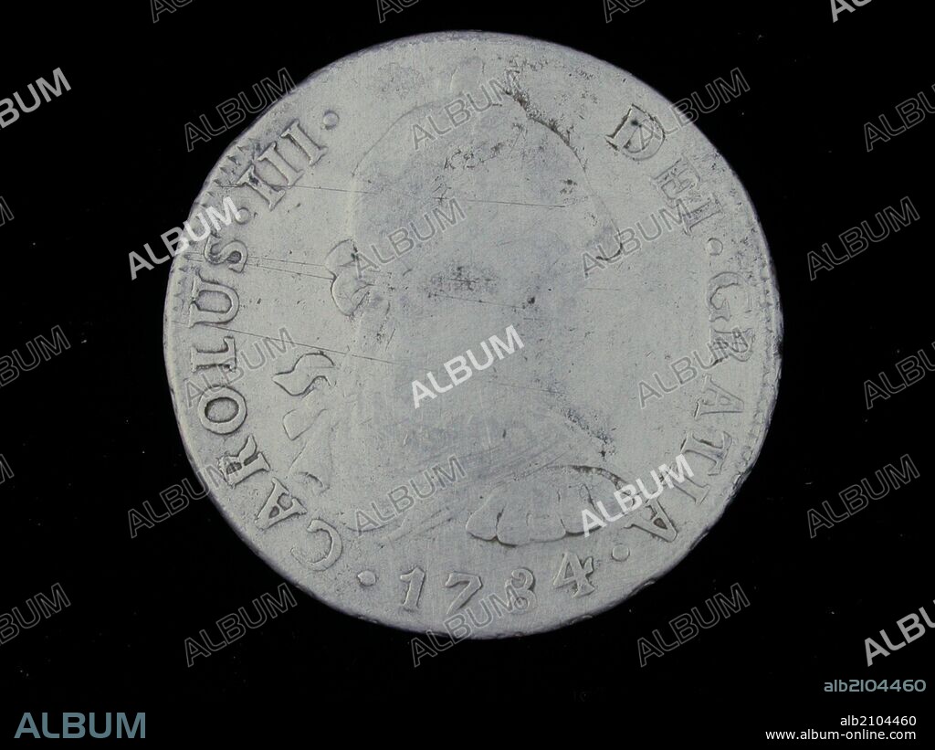 NUMISMATICA. MONEDA MODERNA. OCHO REALES DE PLATA, DE CARLOS III. ANVERSO. BUSTO LAUREADO A LA DERECHA. (DEPOSITO: MUSEO ARQUEOLOGICO NACIONAL).