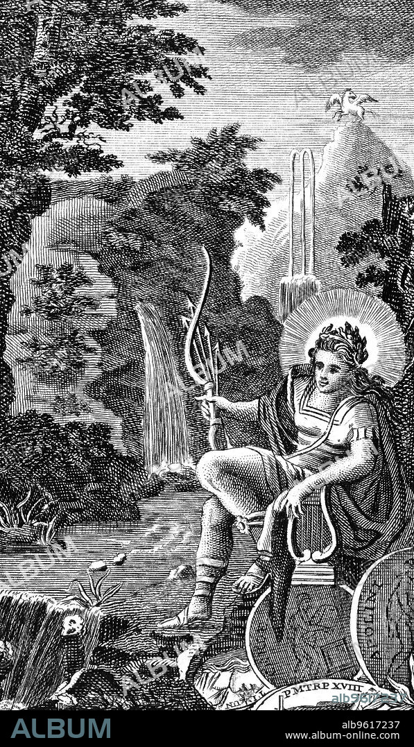 Apollo, Ancient Greek god of music, poetry, archery, prophecy and healing, 1798. Apollo depicted as the perfection of youthful manhood. Laurel was his plant.