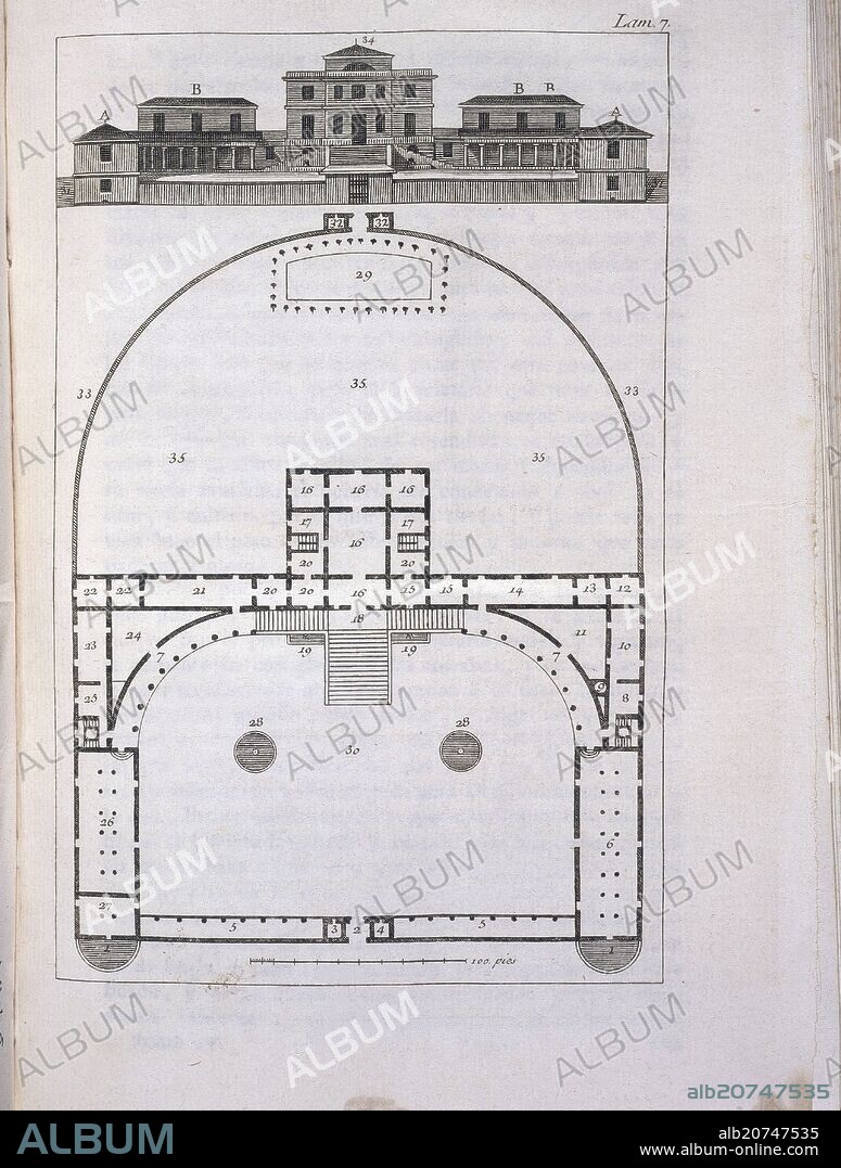 LAMINA-PLANTA Y ALZADO DE UN SILO SIGLO XVIII.