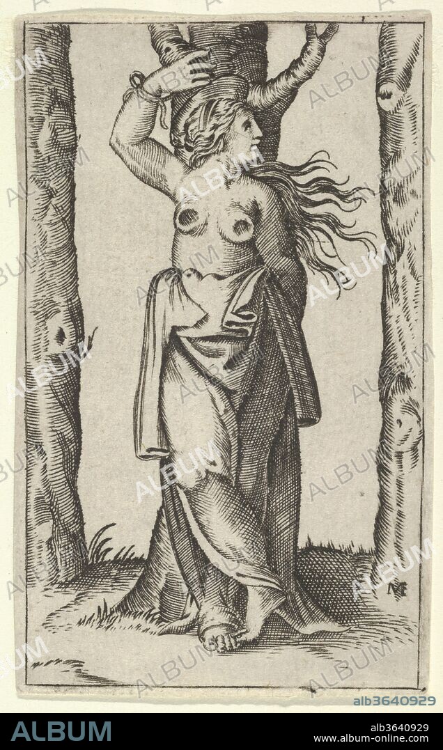 Saint Agatha tied to a tree, her breasts have been cut off, from the series 'Piccoli Santi' (Small Saints). Artist: Anonymous; After Marcantonio Raimondi (Italian, Argini (?) ca. 1480-before 1534 Bologna (?)). Dimensions: 3-1/4 x 1-7/8 in.  (8.3 x 4.8 cm). Date: ca. 1500-1540.
