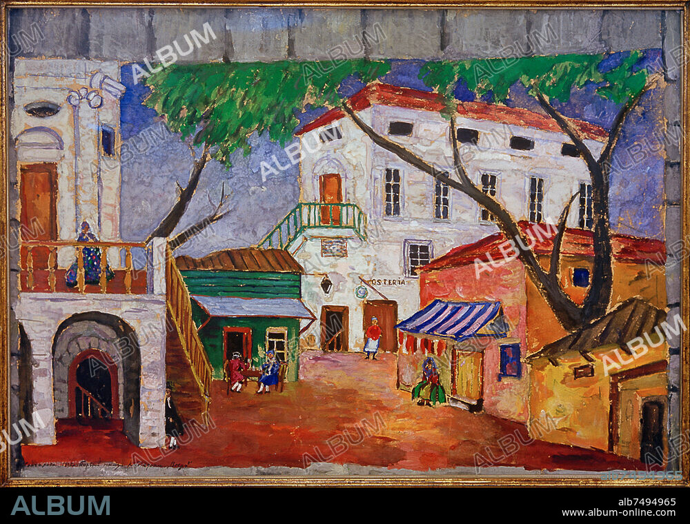 NATALIA SERGEJEWNA GONTSCHAROWA. Gontscharowa, Natalja Sergejewna 1881-1962. "Entwurf für Goldonis Fächer (erster Entwurf) ", 1915. Tempera auf Karton, auf Leinwand befestigt, 66,5 × 96 cm. Privatsammlung.