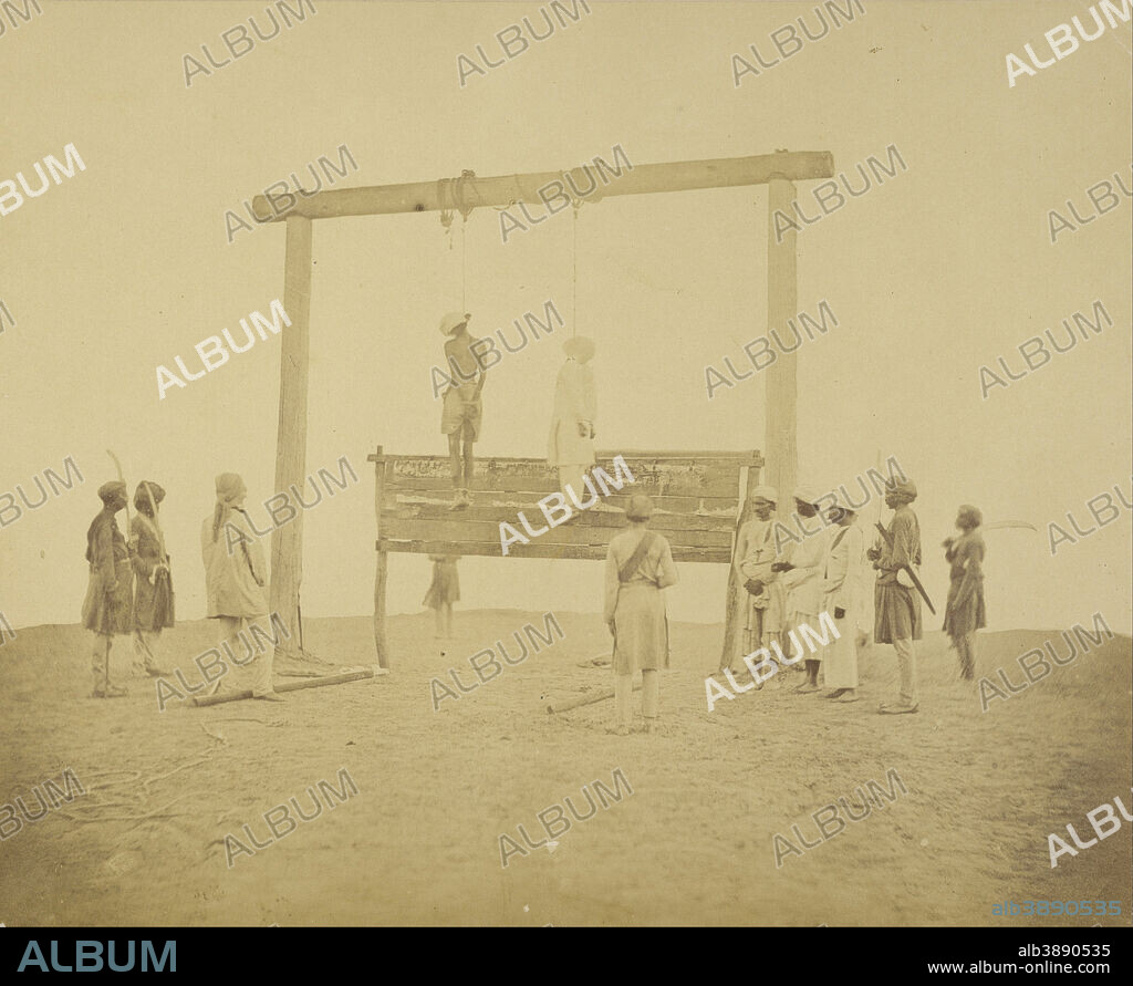 FELICE BEATO. [Execution of Rebels, Lucknow]. Date/Period: 1858. Print. Albumen silver. Height: 235 mm (9.25 in); Width: 287 mm (11.29 in).