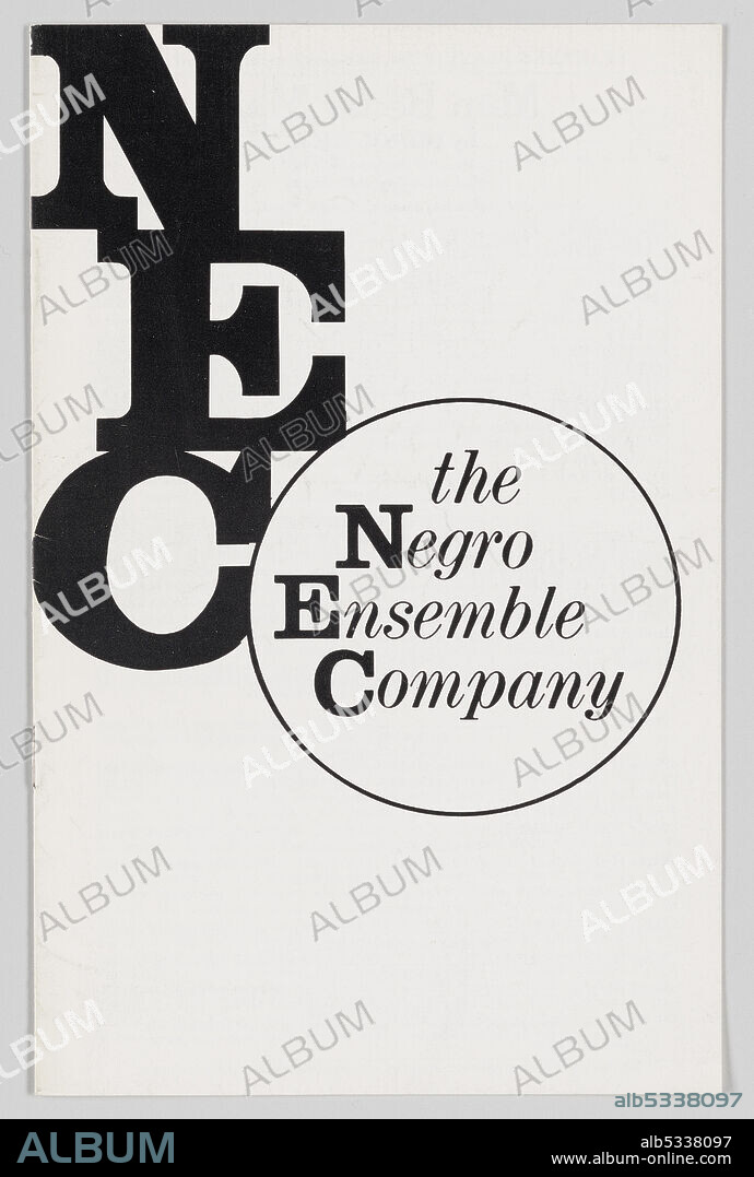 Theatre programme for a stage production of "Man Better Man" written by Errol Hill and performed by the New York-based Negro Ensemble Company. White background with black lettering. [N/E/C/the/Negro/Ensemble/Company] White circular sticker on back, handwritten 1971 or earlier.