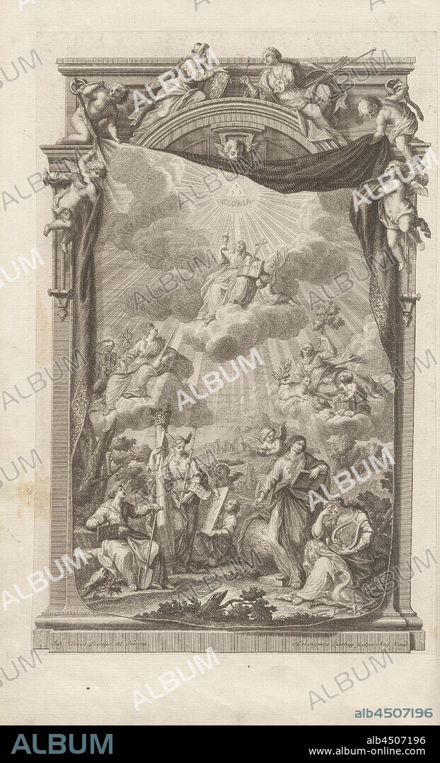 Frontispiz, Signed: Joh. Daniel Preisler, Hieronymus Sperling, copperplate engraving, frontispiece, Preissler, Johann Daniel (del.); Sperling, Hieronymus (sculps.), 1731, Johann Jakob Scheuchzer: Kupfer-Bibel (...). Augspurg und Ulm: gedruckt bey Christian Ulrich Wagner, 1731-1735.