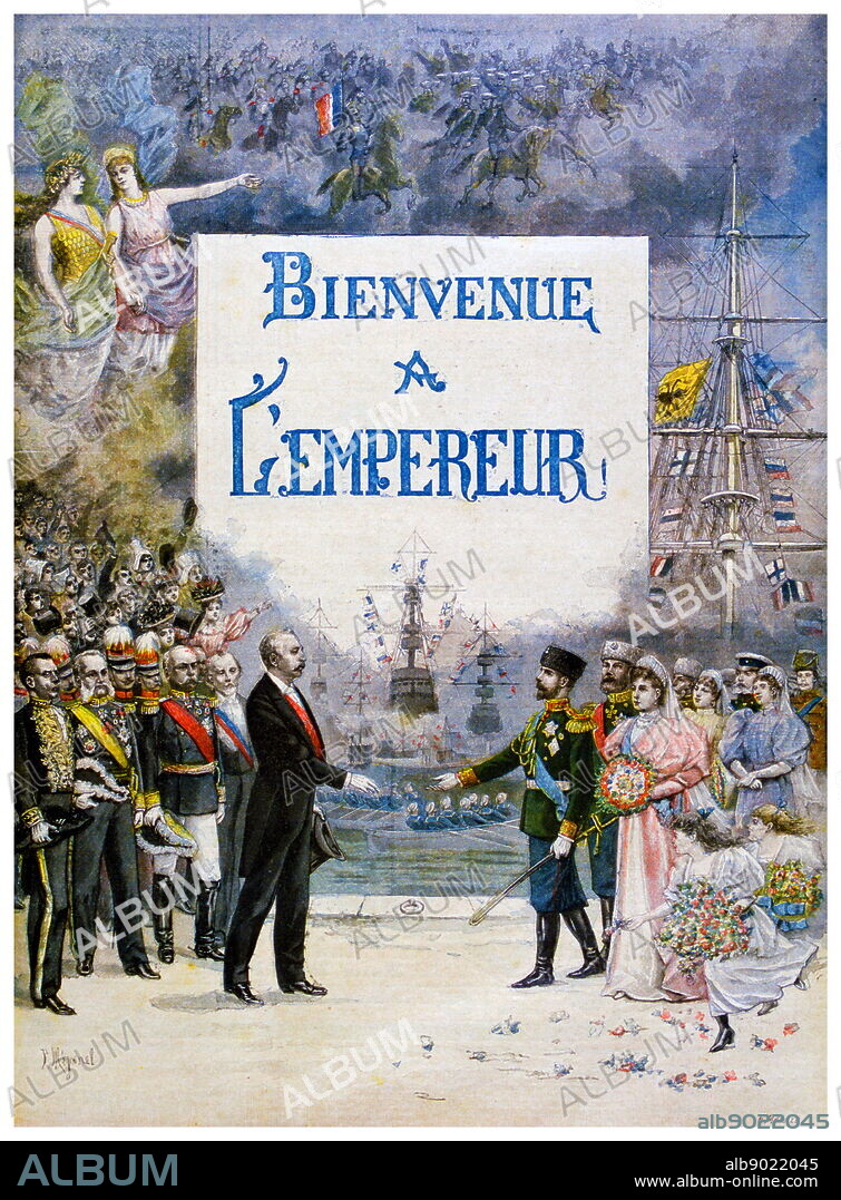 Franco-Russian Alliance. Tsar Nicholas II, accompanied by Empress Alexandra is , et by French President, Faure, upon their arrival in Paris. 'Le Petit Journal', Paris, 1896.