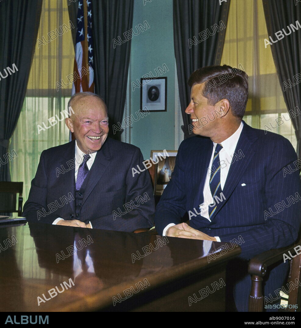 Photograph of Ex US President Dwight D. Eisenhower and US President John F. Kennedy. Dated 1961.