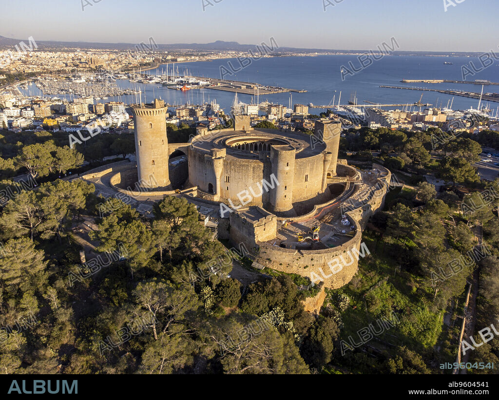 Bellver castle and the city of Palma in the background, Mallorca, Balearic Islands, Spain.