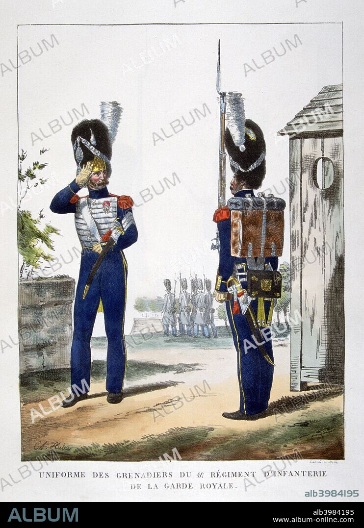 Uniforms of the grenadiers of the 6th infantry regiment of the French royal guard, 1823.