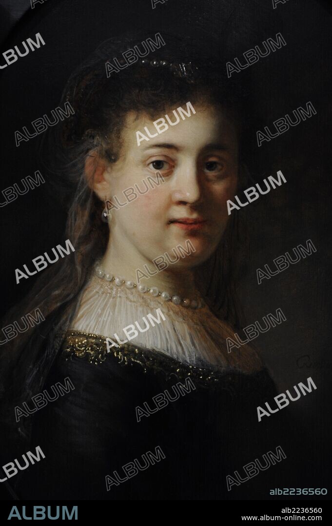 ARTE BARROCO. HOLANDA. SIGLO XVII. REMBRANDT, Rembrandt Harmensz van Rijn o Rhijn, llamado (Leiden, 1606-Amsterdam, 1669). Pintor, grabador y dibujante holandés. "Mujer joven en traje de fantasía". Oleo sobre panel, 1633. Rijksmuseum, Amsterdam.