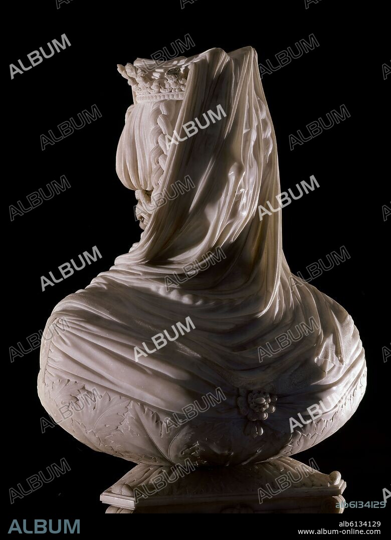 CAMILLO TORREGGIANI. ISABEL II VELADA (VISTA DE ESPALDAS) - SIGLO XIX - MARMOL DE CARRARA - 65x57x47,5.