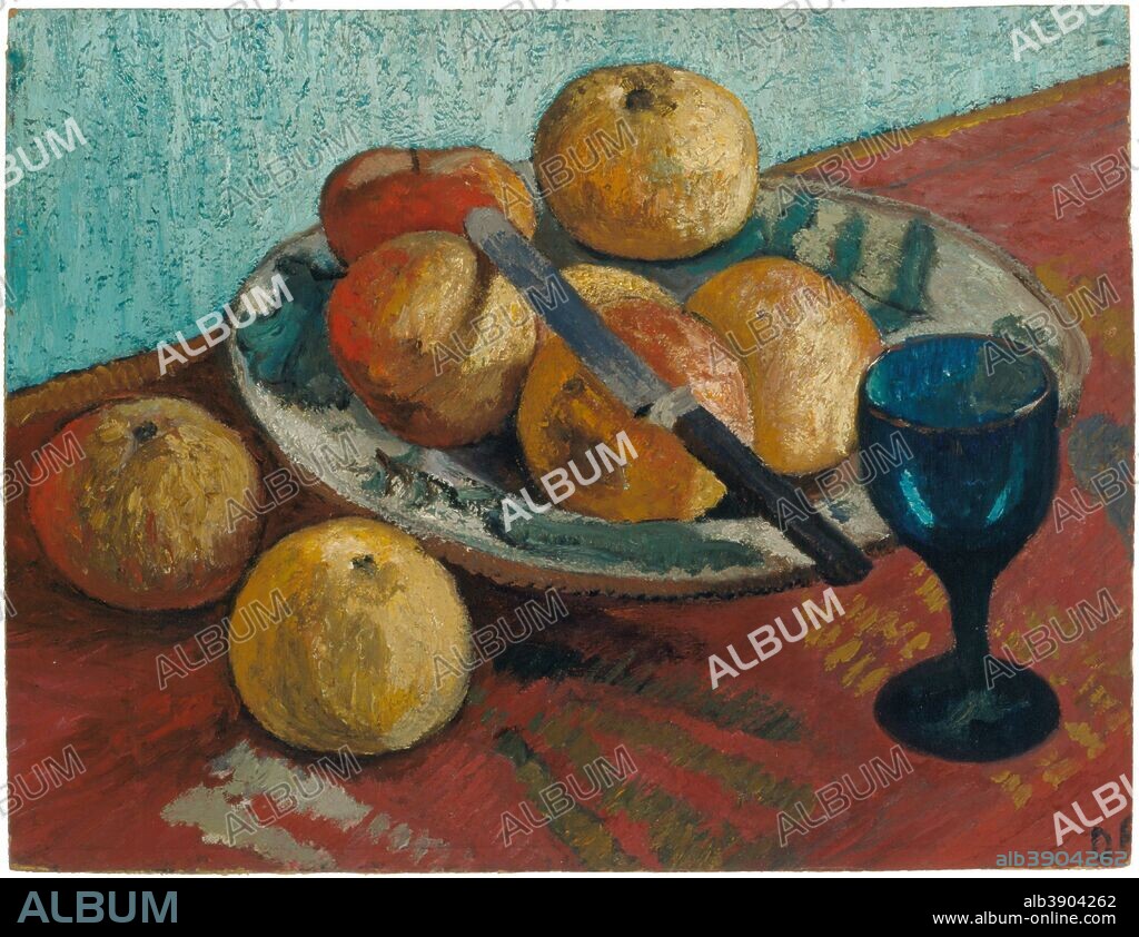 PAULA MODERSOHN-BECKER. Still life with apples and green glass. Date/Period: 1906. Painting. Oil on millboard mounted on plywood. Height: 33.2 cm (13 in); Width: 42.9 cm (16.8 in).