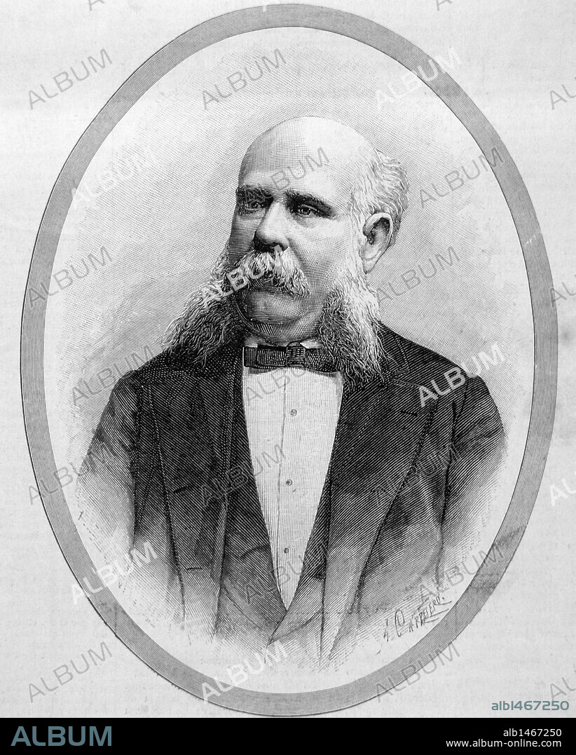 FRANCESC RIUS I TAULET (1833-1889). Alcalde de Barcelona durante los años 1874, 1881 y entre 1885 y 1889. Grabado de 'La Ilustración Española y Americana'. S. XIX.