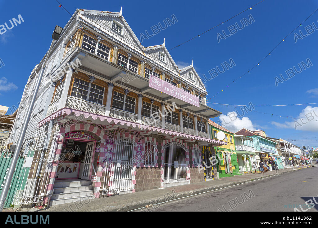 View of ornate and colourful architecture, Basseterre, St. Kitts and Nevis, West Indies, Caribbean, Central America.