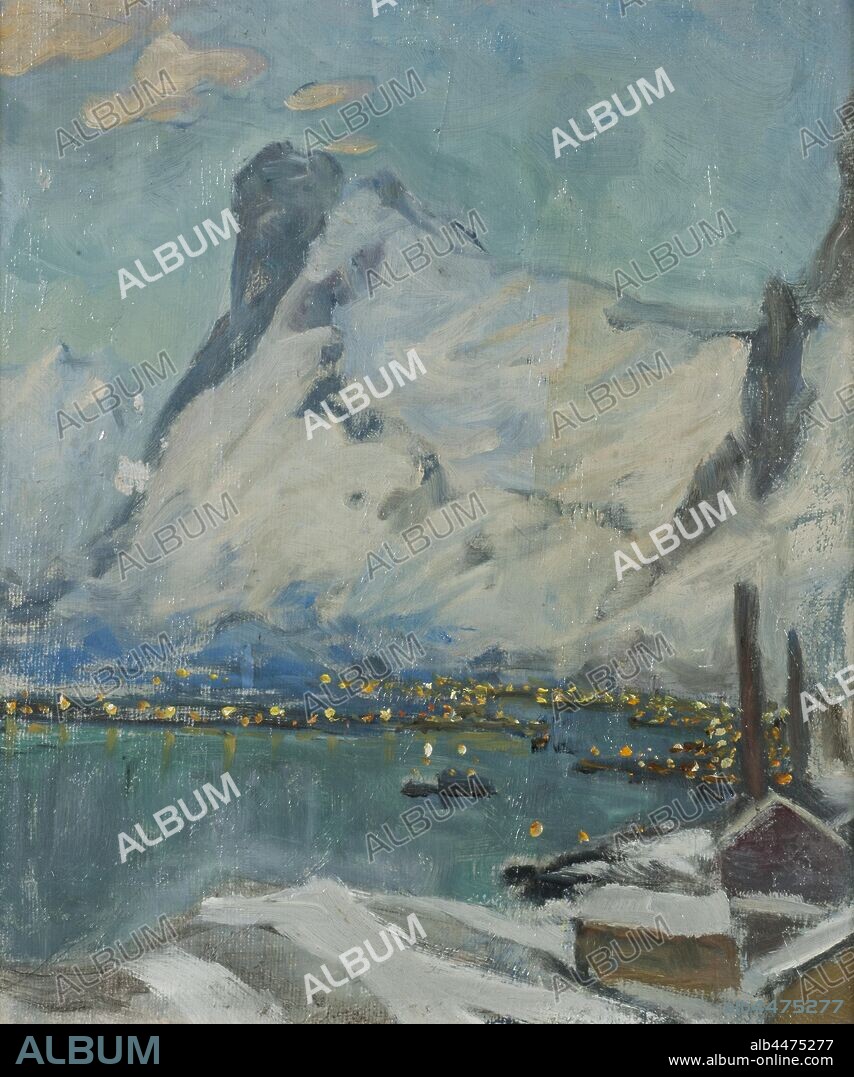 Anna Boberg, Lofoten in the Evening Light, Study, Lofoten in evening light, 1915, Oil on cardboard, Height, 25 cm (9.8 inches), Width, 31.5 cm (12.4 inches).