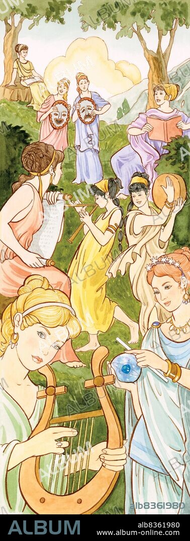 In ancient Greek and Roman mythology the Muses were nine sister goddesses who inspired people in the arts and sciences.