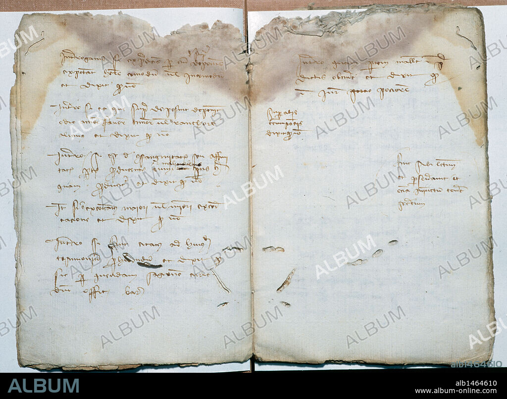 HISTORIA DE LA ECONOMIA. SIGLO XV. "CONDICION DE ACEPTACION DE LETRAS DE CAMBIO ENTRE MERCADERES DE BARCELONA Y FLORENCIA". Documento mercantil de 1411. "Libro de Contabilidad", papel. Archivo Diocesano de Barcelona. Cataluña.