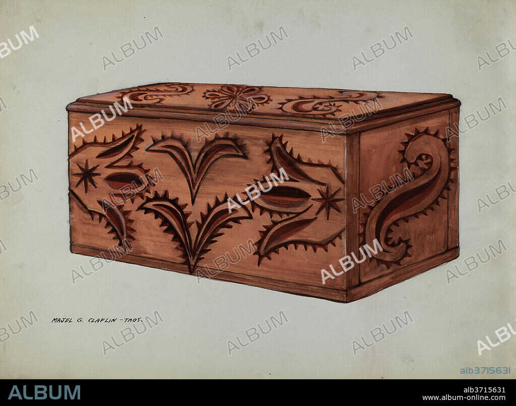 MAJEL G. CLAFLIN. Box. Dated: c. 1937. Dimensions: overall: 26.8 x 36.8 cm (10 9/16 x 14 1/2 in.)  Original IAD Object: 8"x9"long. Medium: watercolor, colored pencil, and graphite on paper.