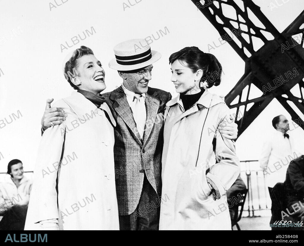 AUDREY HEPBURN, FRED ASTAIRE and KAY THOMPSON in FUNNY FACE, 1957, directed by STANLEY DONEN. Copyright PARAMOUNT PICTURES.