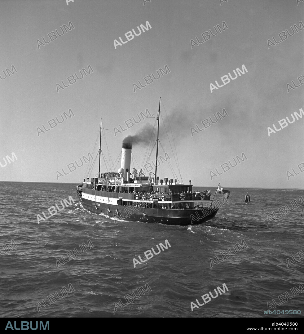 SS Öresund between Malmö and Copenhagen, 1950. A ferry crossing the Öresund strait between Sweden and Denmark.