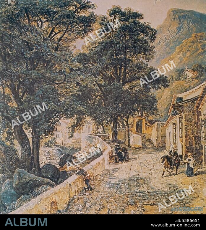 La Guaira (Venezuela), Homesteads. "Homesteads in La Guaira". Painting by Ferdinand Bellermann (1814-1889). From a series of travel images by the Venezuela expedition 1842/45. Oil on canvas, 32.2 × 30.7cm.