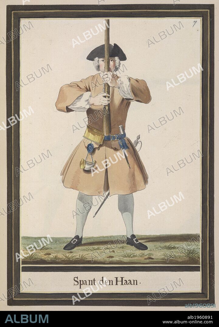 Soldier with musket. Drawings of Dutch Military Costurmes and Musket Exercises. Netherlands; 18th century. Image taken from Drawings of Dutch Military Costumes and Musket Exercises.  Originally published/produced in Netherlands; 18th century. Source: Add. 20728 7. Language: Dutch.