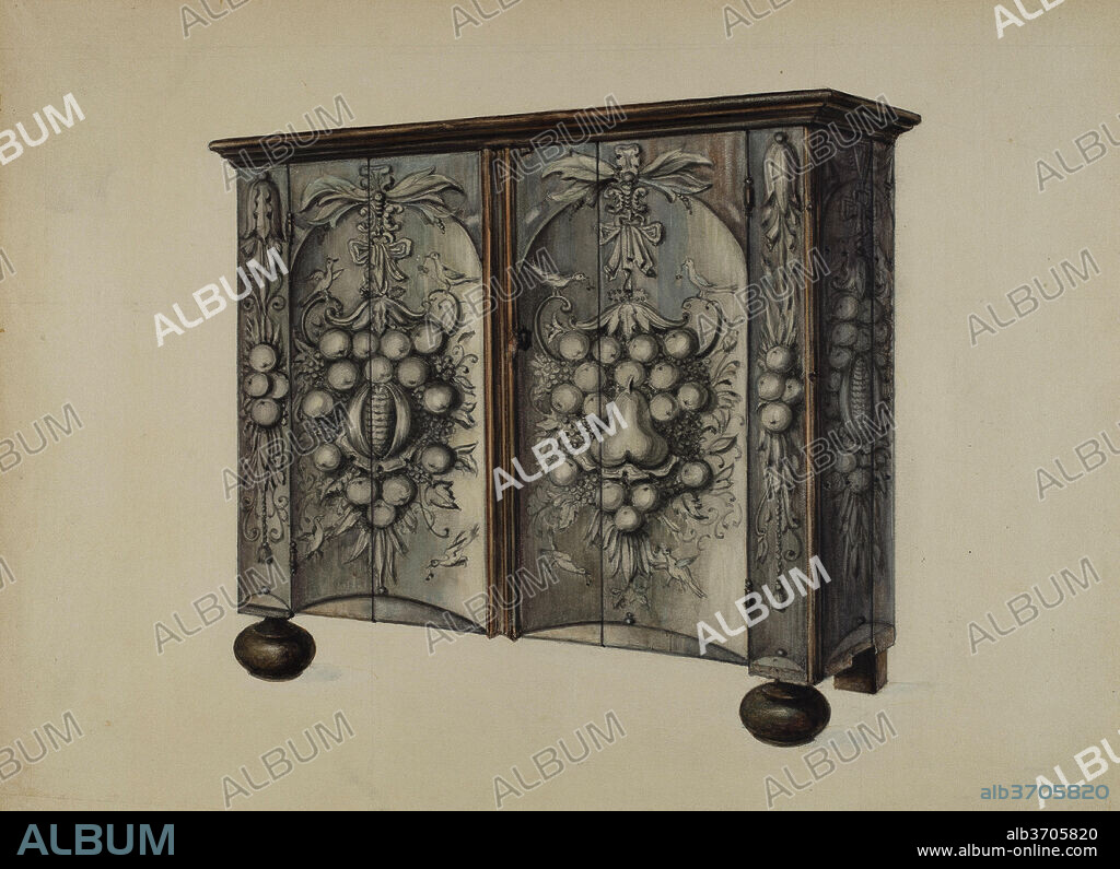 ISADORE GOLDBERG. Kas. Dated: c. 1937. Dimensions: overall: 23.9 x 33 cm (9 7/16 x 13 in.)  Original IAD Object: 54"high, 57 3/4"wide, 21"deep.. Medium: watercolor, colored pencil, and graphite on paperboard.