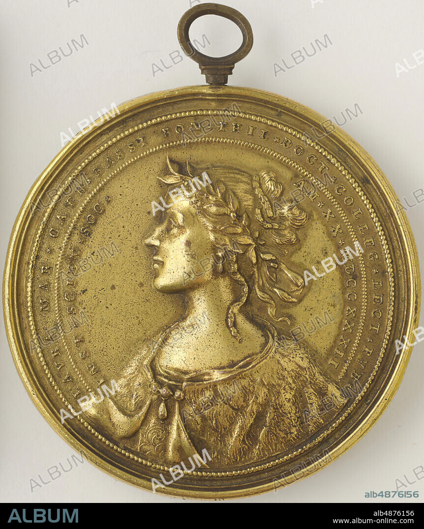 Antonio Lazari, Laura Maria Caterina Bassi (1711-1778), professor of philosophy at the University of Bologna, 1732, gilt, bronze, 2 3/4 in. (7 cm.), The portrait medal of Laura Maria Caterina Bassi is a celebratory symbol of her achievement as the first female professor at the University of Bologna, the oldest university in the western hemisphere. The portrait of Bassi, designed by Antonio Lazari, was probably worn or displayed by people associated with the University. The inclusion of Minerva and the allegory of Philosophy on the reverse not only alludes to Laura Bassi's defended thesis in philosophy but also assigns the qualities of both figures to her character.