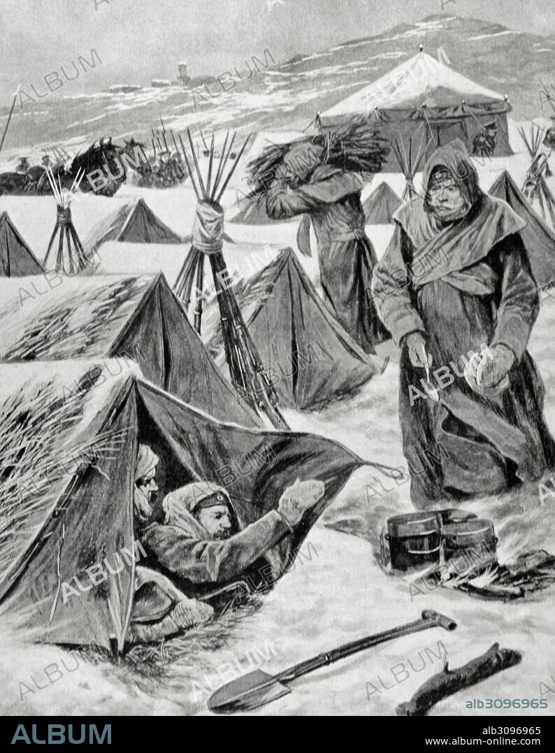 GUERRA RUSO-JAPONESA (1904-1905). Japón entró en guerra con Rusia con la finalidad de asegurarse intereses capitales en Corea y sur de Manchuria. "Campamento ruso sobre la nieve". La Ilustración Española y Americana, 1904".