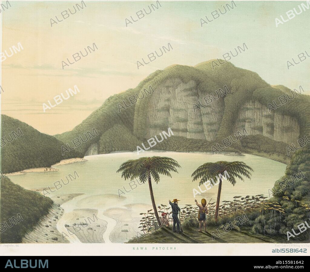 View of the crater lake Kawah Putih, Kawa Patoeha (title on object), Atlas to the work Java (series title on object), Atlas of plates containing eleven picturesque views, belonging to the work Java, its appearance, its vegetation and internal structure ( series title), numbered top right: XIV., print, print maker: Carl Wilhelm Mieling, (possibly), after drawing by: Frans Wilhelm Junghuhn, (mentioned on object), printer: Koninklijke Nederlandse Steendrukkerij van C.W. Mieling, (mentioned on object), The Hague, 1854, paper, height, 478 mm × width, 648 mm.