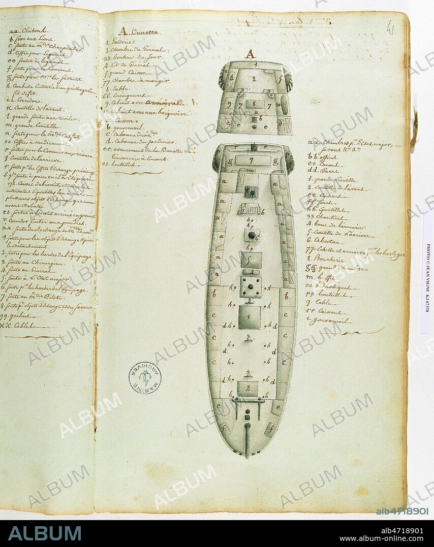 Description d'un bateau. Voyage sur l'Astrolabe et la Boussole, de 1785 et 1788 : expedition de LA PEROUSE (1741-1788). Page du manuscrit d'origine. Credit : Jean Vigne/KHARBINE-TAPABOR.