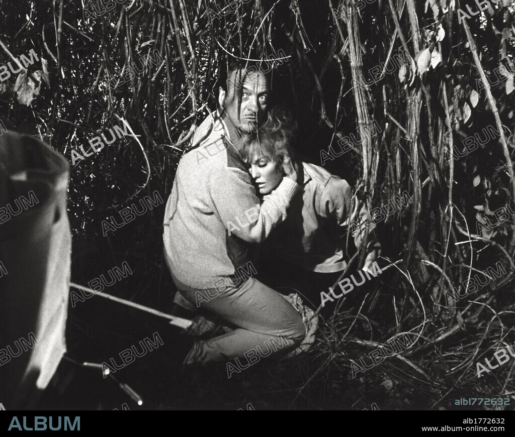 David Niven with Kim Novak. The British actor David Niven acting alongside American actress Kim Novak in the film 'Eye of the Devil'. 1965.