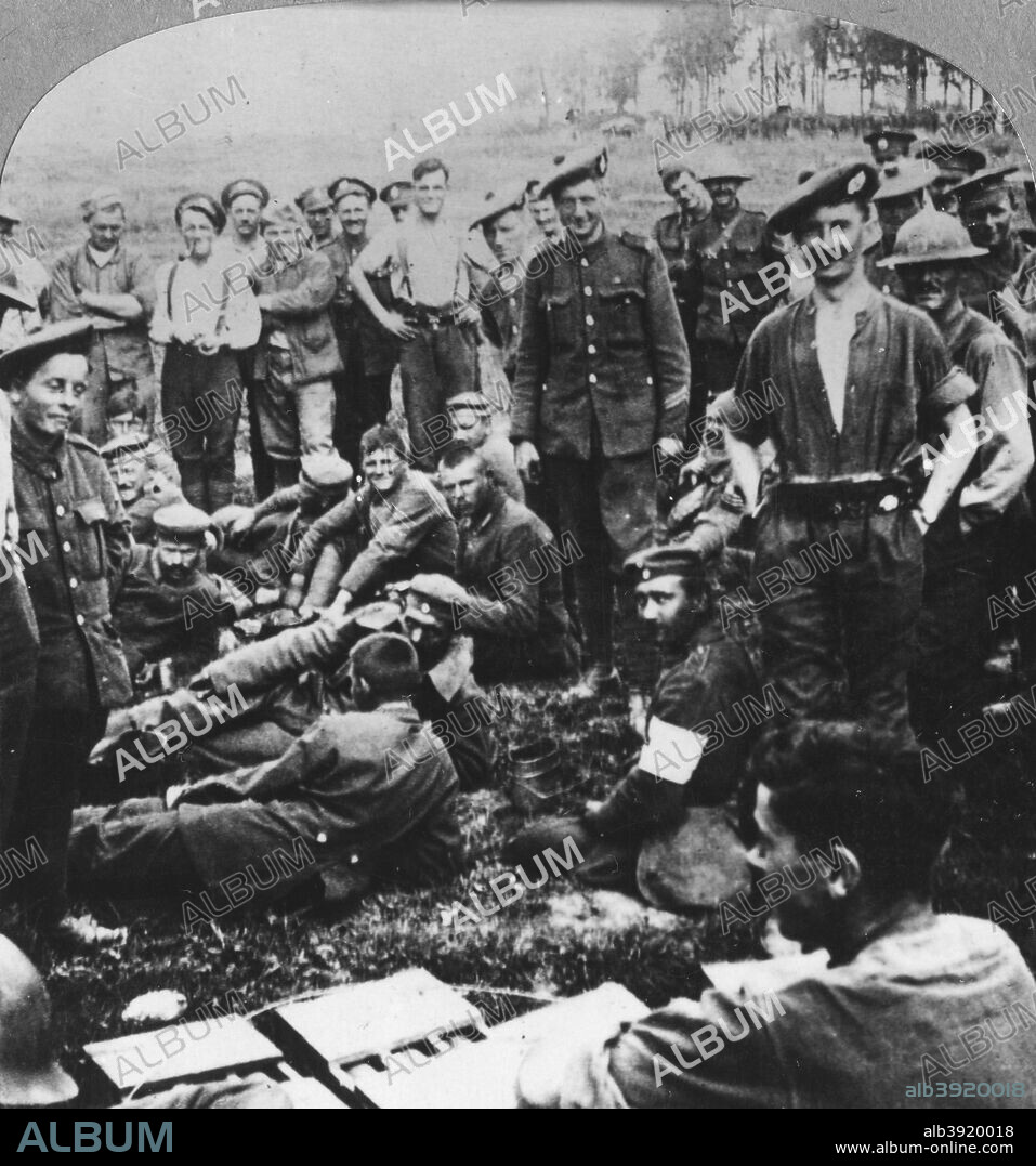 Victors and vanquished from the battle of Menin Road, Ypres, Flanders, Belgium, World War I, 1917. Fought between 20 and 25 September 1917, the Battle of Menin Road was a bitter engagement within the larger Third Battle of Ypres (Battle of Passchendaele). Stereoscopic card. Detail.