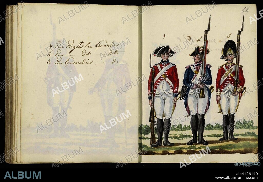S. G. CASTEN. Uniform of English troops. Draughtsman: S.G. Casten. Dating: 1795 - 1796. Place: Amsterdam. Measurements: h 197 mm × w 310 mm.