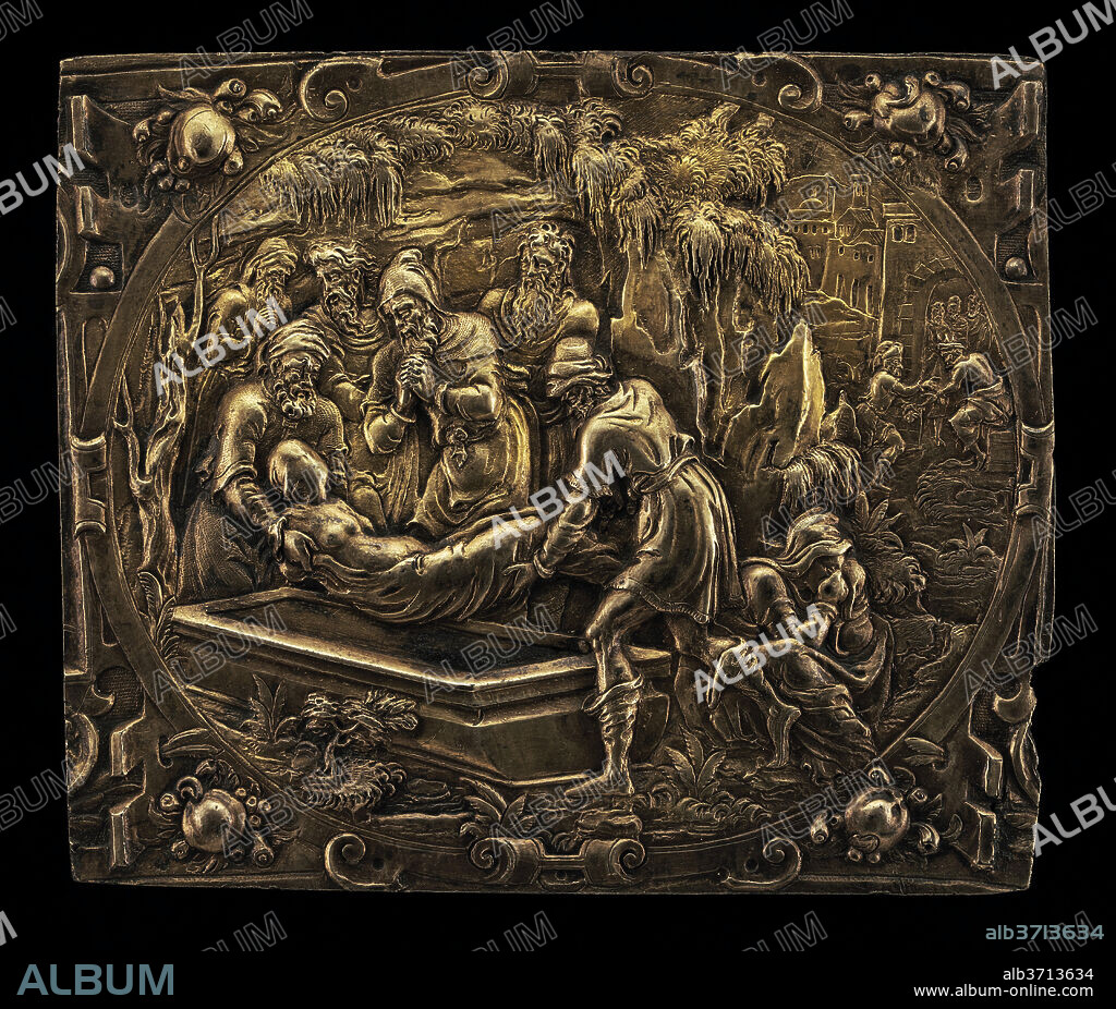 GERMAN 17TH CENTURY. Burial of a Saint. Dated: c. 1600. Dimensions: overall: 7.2 x 8.5 cm (2 13/16 x 3 3/8 in.) gross weight: 36 gr. Medium: bronze.
