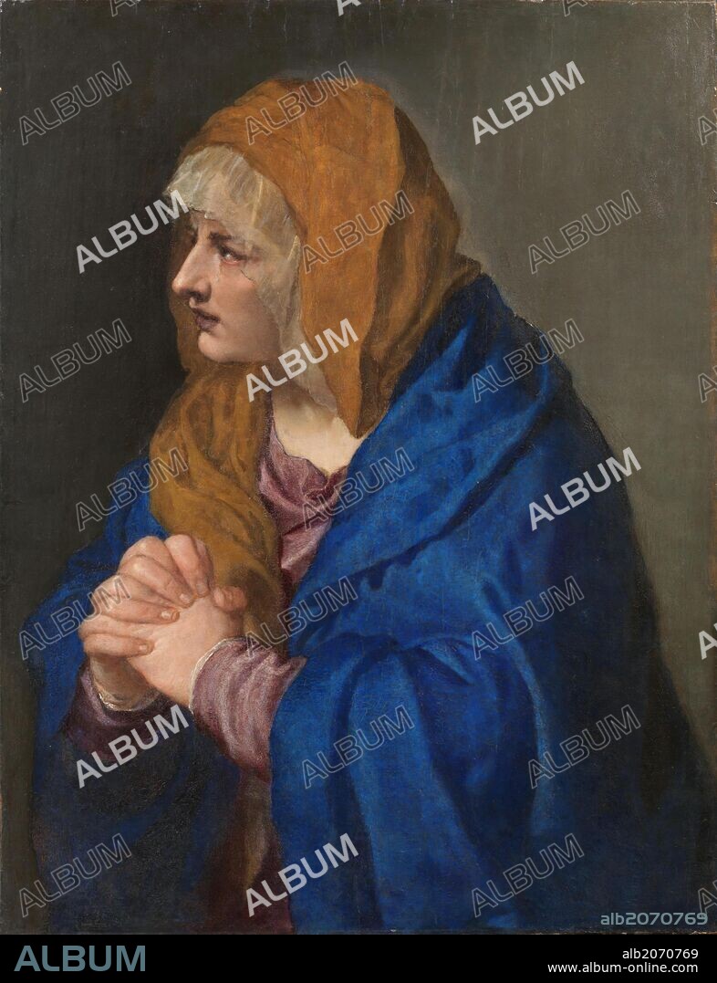 Vecellio di Gregorio Tiziano / 'Dolorosa con las manos cerradas', 1554, Escuela Italiana, Óleo sobre Tabla, 68 cm x 61 cm, P00443.