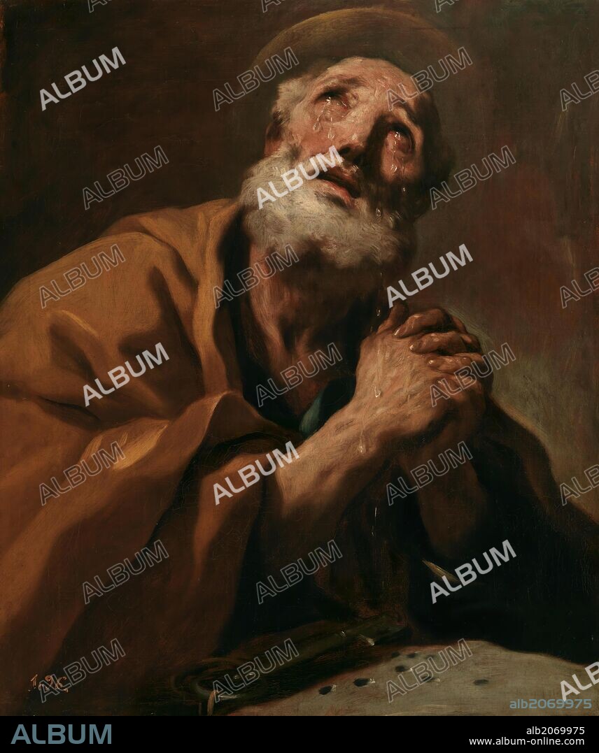 Luca Giordano / 'San Pedro arrepentido, o Las lágrimas de San Pedro', Hacia 1697, Escuela Italiana, Óleo sobre Lienzo, 66 cm x 55 cm, P00173.