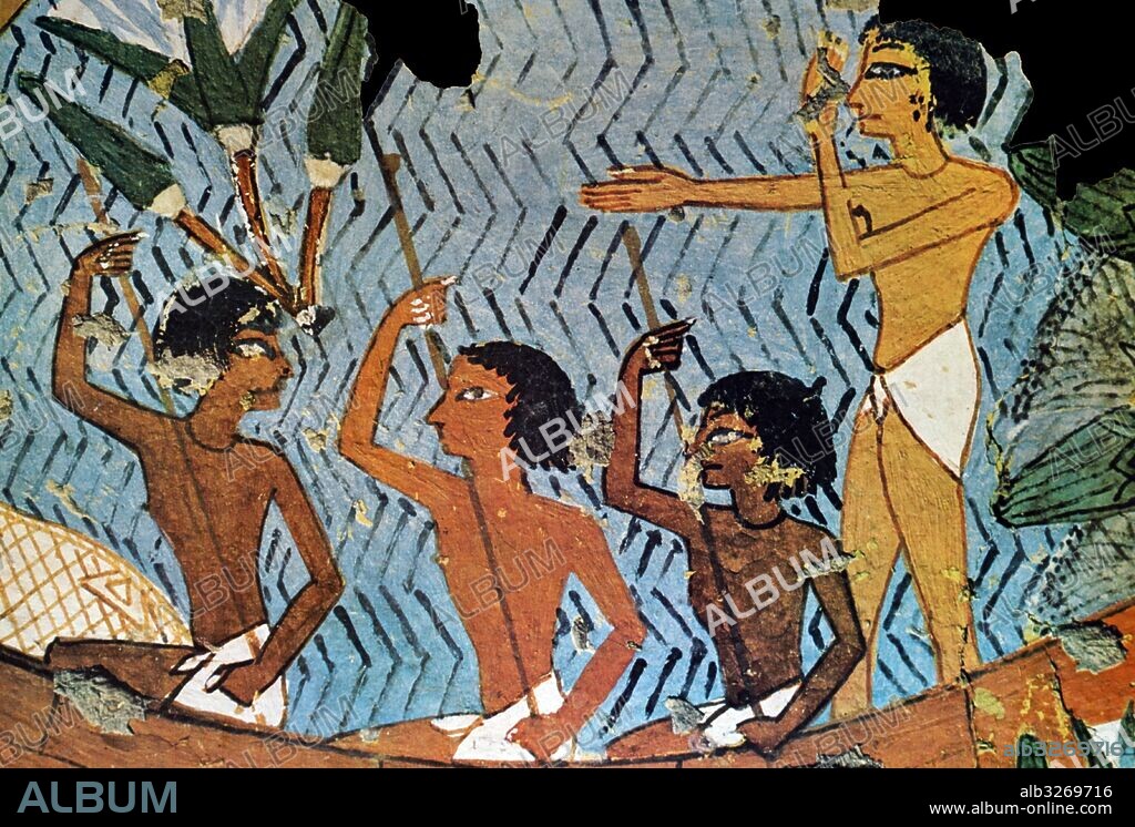 Egyptian tomb wall painting from Thebes, Luxor. Dated 11th Century BC.