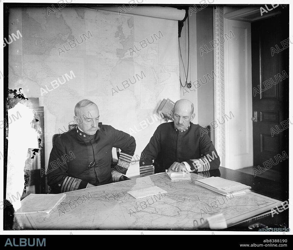 HARRIS & EWING. Benson and Mayo, between 1910 and 1920. US admirals William Shepherd Benson and Henry Thomas Mayo looking at a map of Mexico. Notepaper headed 'Office of Naval Operations'. Mayo commanded the naval squadron involved in the Tampico incident of 9 April 1914.